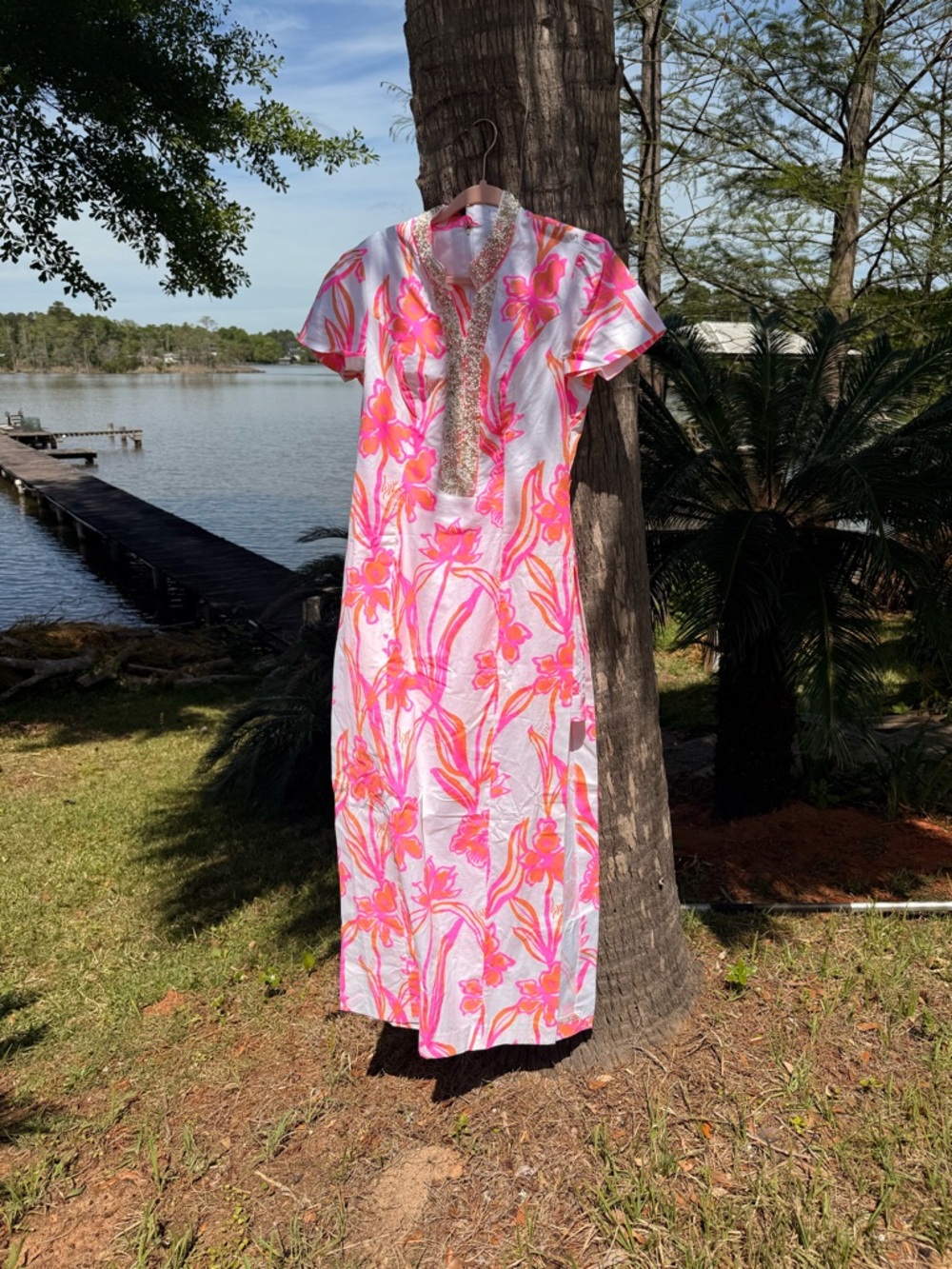 Lilly Pulitzer White and Pink Floral Maxi /romper. Dress NWT